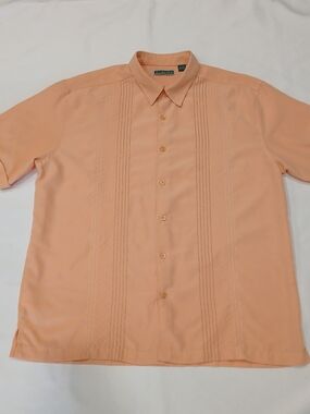 Cubavera XL Peach Guayabera Pintuck Embroidered Short-Sleeve Button-Down Shirt